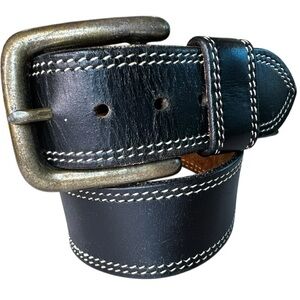Vintage Royal Coachman Wide Black Genuine Leather Belt Contrast Stitching